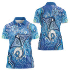 Torres Strait Islander Dhari Stingray Women Polo Shirt Aboriginal Dot Art Blue Pastel Style