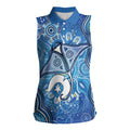 Torres Strait Islander Dhari Stingray Women Sleeveless Polo Shirt Aboriginal Dot Art Blue Pastel Style