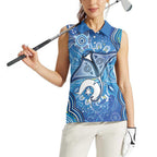 Torres Strait Islander Dhari Stingray Women Sleeveless Polo Shirt Aboriginal Dot Art Blue Pastel Style