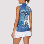 Torres Strait Islander Dhari Stingray Women Sleeveless Polo Shirt Aboriginal Dot Art Blue Pastel Style