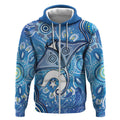 Torres Strait Islander Dhari Stingray Zip Hoodie Aboriginal Dot Art Blue Pastel Style