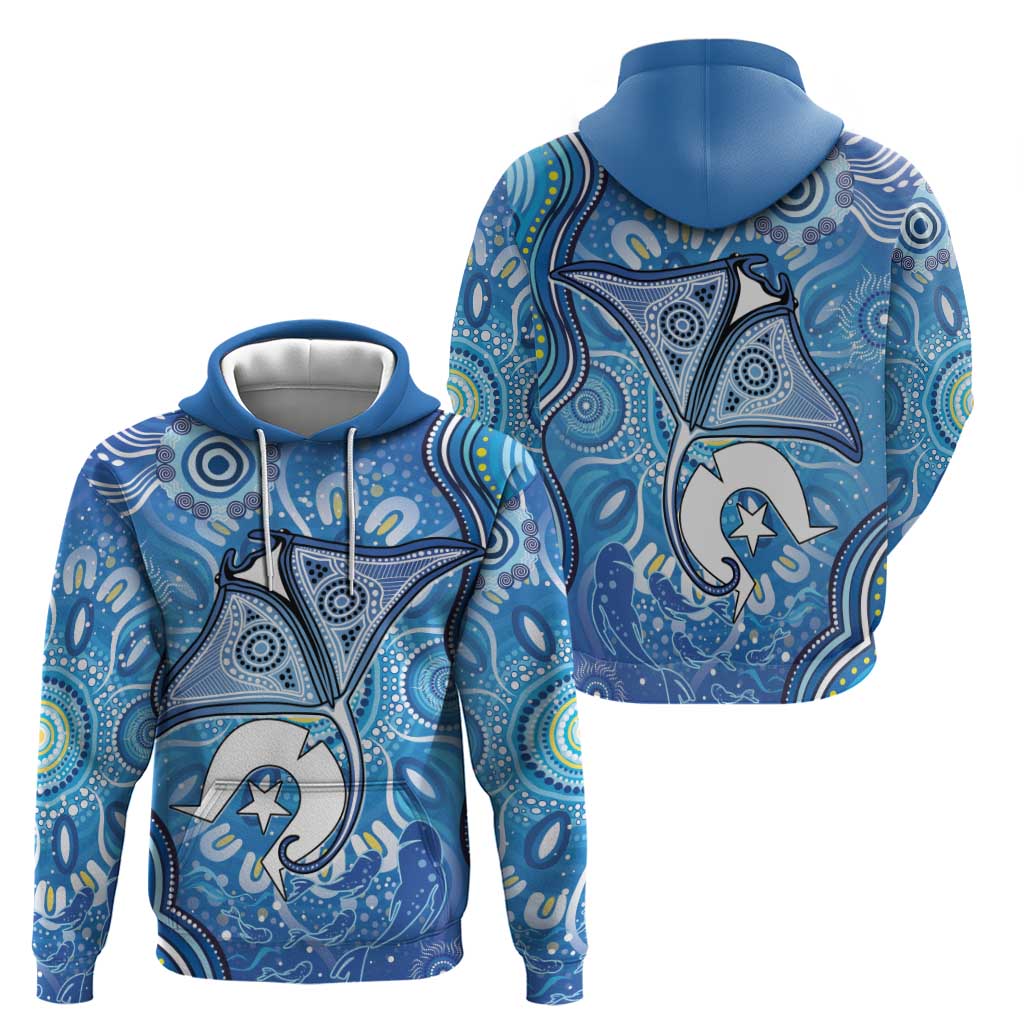 Torres Strait Islander Dhari Stingray Zip Hoodie Aboriginal Dot Art Blue Pastel Style
