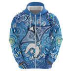 Torres Strait Islander Dhari Stingray Zip Hoodie Aboriginal Dot Art Blue Pastel Style