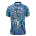 Torres Strait Islander Dhari Stingray Zipper Polo Shirt Aboriginal Dot Art Blue Pastel Style