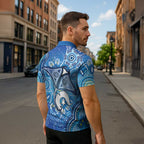 Torres Strait Islander Dhari Stingray Zipper Polo Shirt Aboriginal Dot Art Blue Pastel Style