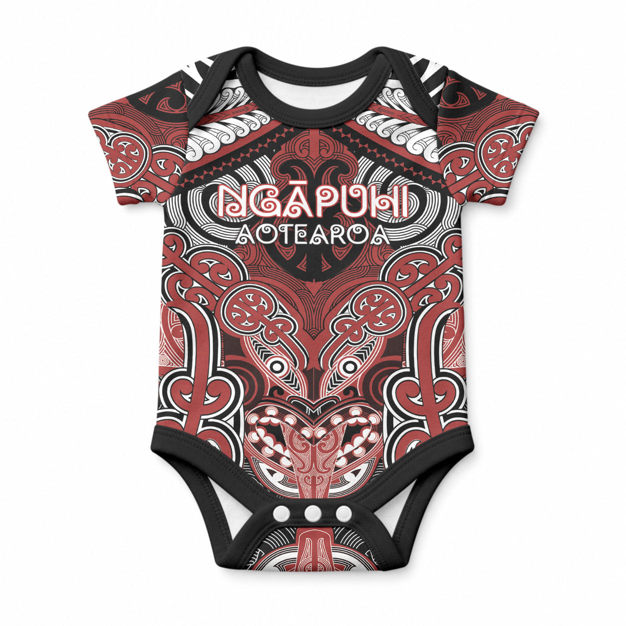 Aotearoa Iwi Ngapuhi Personalised Baby Onesie Maori Kowhaiwhai Pattern