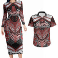 Aotearoa Iwi Ngapuhi Personalised Couples Matching Long Sleeve Bodycon Dress and Hawaiian Shirt Maori Kowhaiwhai Pattern