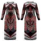 Aotearoa Iwi Ngapuhi Personalised Couples Matching Long Sleeve Bodycon Dress and Long Sleeve Button Shirt Maori Kowhaiwhai Pattern