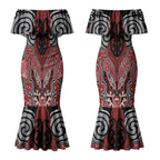 Aotearoa Iwi Ngapuhi Personalised Couples Matching Mermaid Dress and Hawaiian Shirt Maori Kowhaiwhai Pattern