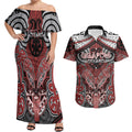 Aotearoa Iwi Ngapuhi Personalised Couples Matching Off Shoulder Maxi Dress and Hawaiian Shirt Maori Kowhaiwhai Pattern