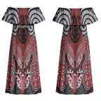 Aotearoa Iwi Ngapuhi Personalised Couples Matching Off Shoulder Maxi Dress and Hawaiian Shirt Maori Kowhaiwhai Pattern