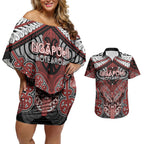 Aotearoa Iwi Ngapuhi Personalised Couples Matching Off Shoulder Short Dress and Hawaiian Shirt Maori Kowhaiwhai Pattern