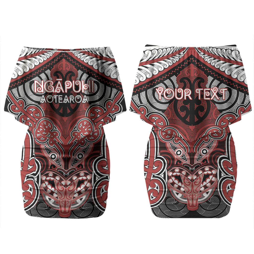 Aotearoa Iwi Ngapuhi Personalised Couples Matching Off Shoulder Short Dress and Hawaiian Shirt Maori Kowhaiwhai Pattern