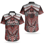 Aotearoa Iwi Ngapuhi Personalised Couples Matching Off Shoulder Short Dress and Hawaiian Shirt Maori Kowhaiwhai Pattern
