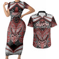 Aotearoa Iwi Ngapuhi Personalised Couples Matching Short Sleeve Bodycon Dress and Hawaiian Shirt Maori Kowhaiwhai Pattern
