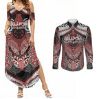 Aotearoa Iwi Ngapuhi Personalised Couples Matching Summer Maxi Dress and Long Sleeve Button Shirt Maori Kowhaiwhai Pattern