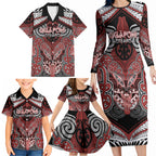 Aotearoa Iwi Ngapuhi Personalised Family Matching Long Sleeve Bodycon Dress and Hawaiian Shirt Maori Kowhaiwhai Pattern