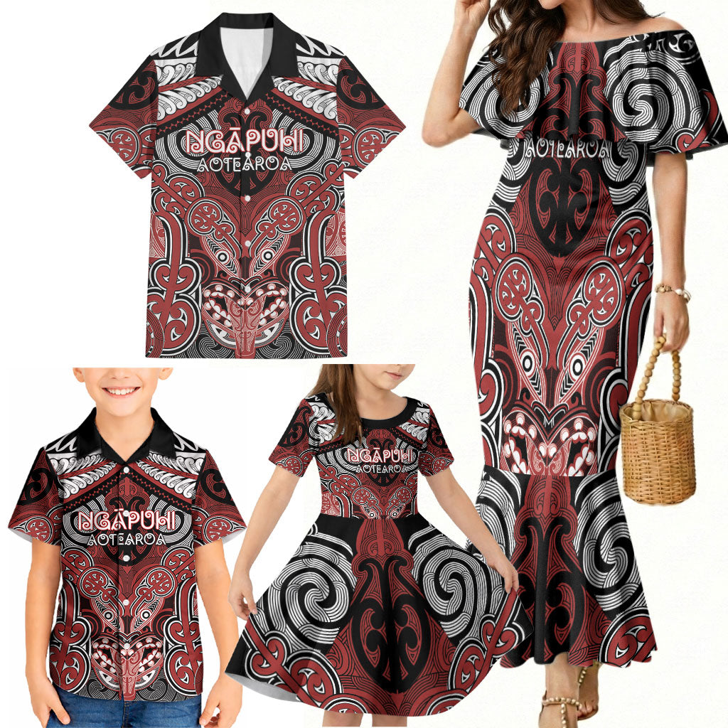 Aotearoa Iwi Ngapuhi Personalised Family Matching Mermaid Dress and Hawaiian Shirt Maori Kowhaiwhai Pattern