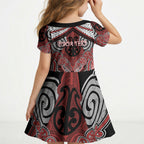 Aotearoa Iwi Ngapuhi Personalised Kid Short Sleeve Dress Maori Kowhaiwhai Pattern