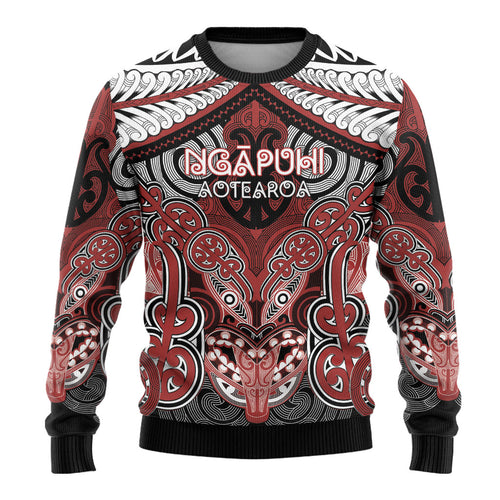 Aotearoa Iwi Ngapuhi Personalised Ugly Christmas Sweater Maori Kowhaiwhai Pattern