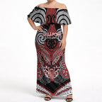 Aotearoa Iwi Ngapuhi Personalised Off Shoulder Maxi Dress Maori Kowhaiwhai Pattern