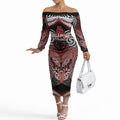 Aotearoa Iwi Ngapuhi Personalised Off The Shoulder Long Sleeve Dress Maori Kowhaiwhai Pattern