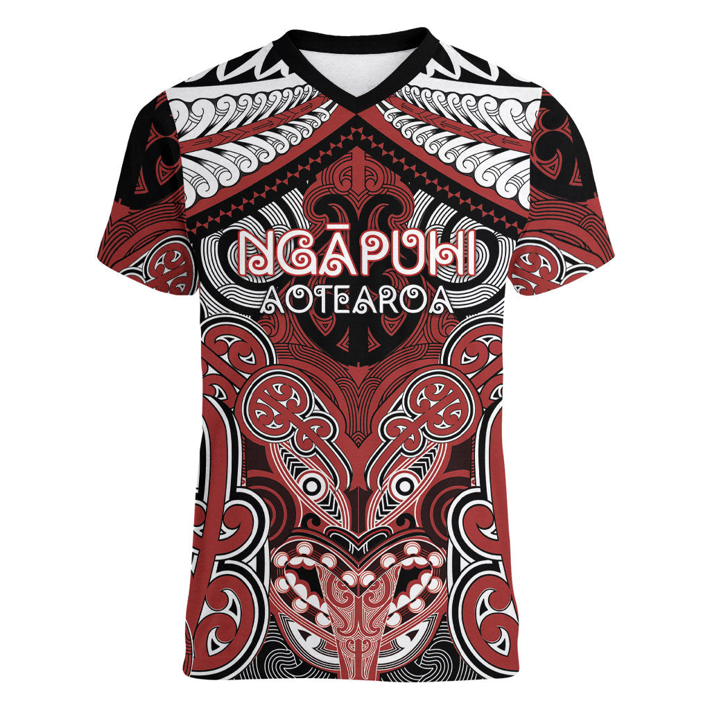 Aotearoa Iwi Ngapuhi Personalised Women V-Neck T-Shirt Maori Kowhaiwhai Pattern