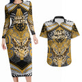 Aotearoa Iwi Ngati Whatua Personalised Couples Matching Long Sleeve Bodycon Dress and Hawaiian Shirt Maori Kowhaiwhai Pattern