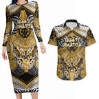 Aotearoa Iwi Ngati Whatua Personalised Couples Matching Long Sleeve Bodycon Dress and Hawaiian Shirt Maori Kowhaiwhai Pattern