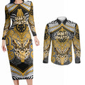 Aotearoa Iwi Ngati Whatua Personalised Couples Matching Long Sleeve Bodycon Dress and Long Sleeve Button Shirt Maori Kowhaiwhai Pattern
