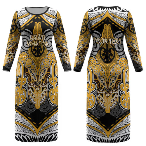 Aotearoa Iwi Ngati Whatua Personalised Couples Matching Long Sleeve Bodycon Dress and Long Sleeve Button Shirt Maori Kowhaiwhai Pattern