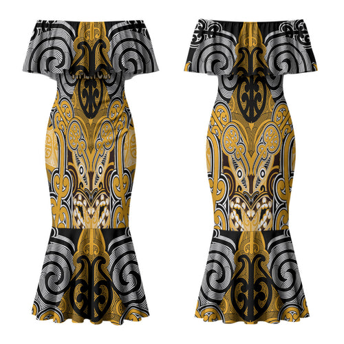 Aotearoa Iwi Ngati Whatua Personalised Couples Matching Mermaid Dress and Hawaiian Shirt Maori Kowhaiwhai Pattern