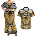 Aotearoa Iwi Ngati Whatua Personalised Couples Matching Off Shoulder Maxi Dress and Hawaiian Shirt Maori Kowhaiwhai Pattern