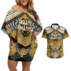 Aotearoa Iwi Ngati Whatua Personalised Couples Matching Off Shoulder Short Dress and Hawaiian Shirt Maori Kowhaiwhai Pattern