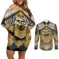 Aotearoa Iwi Ngati Whatua Personalised Couples Matching Off Shoulder Short Dress and Long Sleeve Button Shirt Maori Kowhaiwhai Pattern