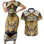 Aotearoa Iwi Ngati Whatua Personalised Couples Matching Short Sleeve Bodycon Dress and Hawaiian Shirt Maori Kowhaiwhai Pattern