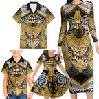 Aotearoa Iwi Ngati Whatua Personalised Family Matching Long Sleeve Bodycon Dress and Hawaiian Shirt Maori Kowhaiwhai Pattern