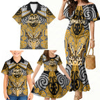 Aotearoa Iwi Ngati Whatua Personalised Family Matching Mermaid Dress and Hawaiian Shirt Maori Kowhaiwhai Pattern