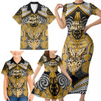 Aotearoa Iwi Ngati Whatua Personalised Family Matching Short Sleeve Bodycon Dress and Hawaiian Shirt Maori Kowhaiwhai Pattern