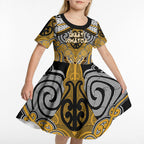 Aotearoa Iwi Ngati Whatua Personalised Kid Short Sleeve Dress Maori Kowhaiwhai Pattern