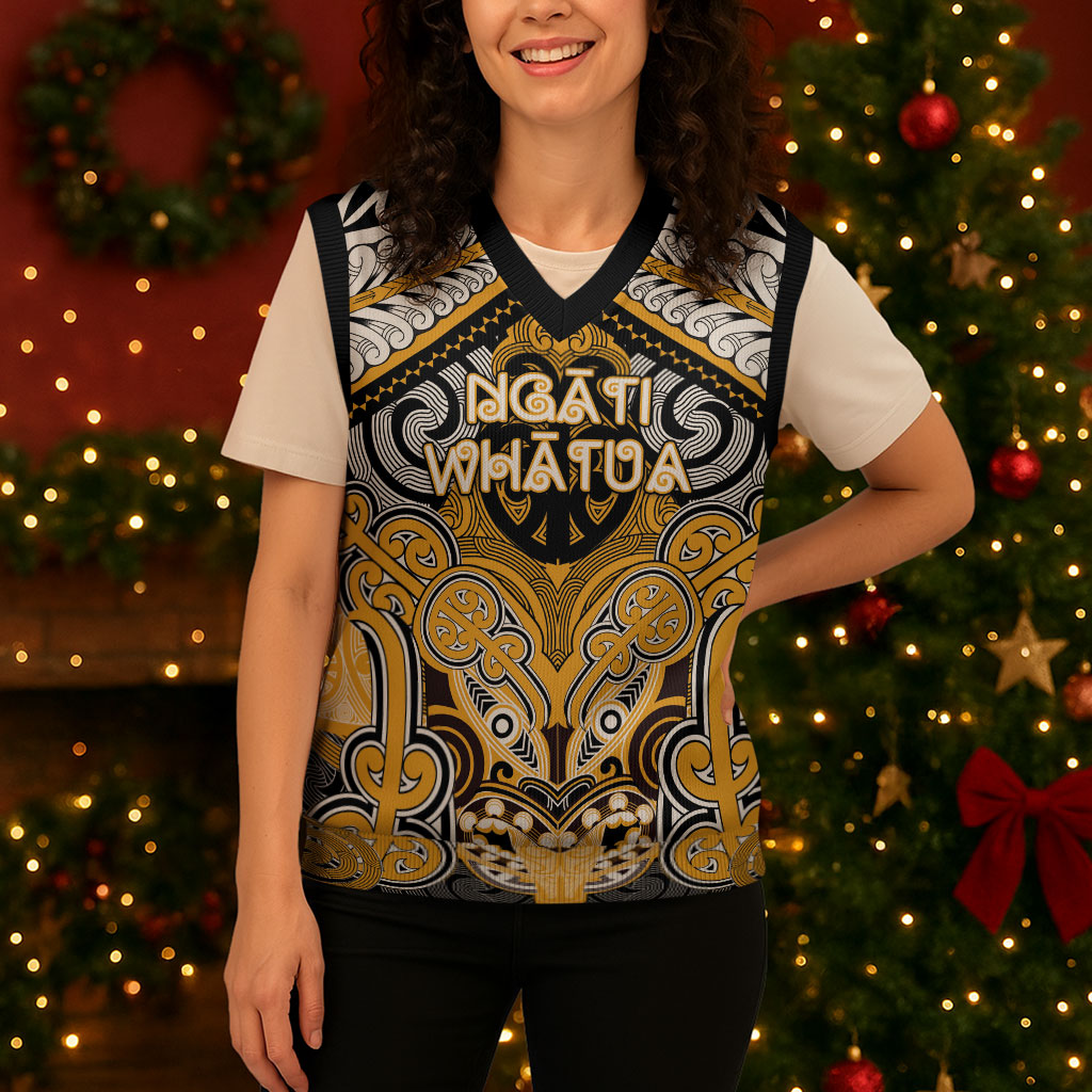 Aotearoa Iwi Ngati Whatua Personalised Christmas Knitted V-Neck Vest Maori Kowhaiwhai Pattern