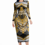 Aotearoa Iwi Ngati Whatua Personalised Long Sleeve Bodycon Dress Maori Kowhaiwhai Pattern