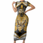 Aotearoa Iwi Ngati Whatua Personalised Short Sleeve Bodycon Dress Maori Kowhaiwhai Pattern