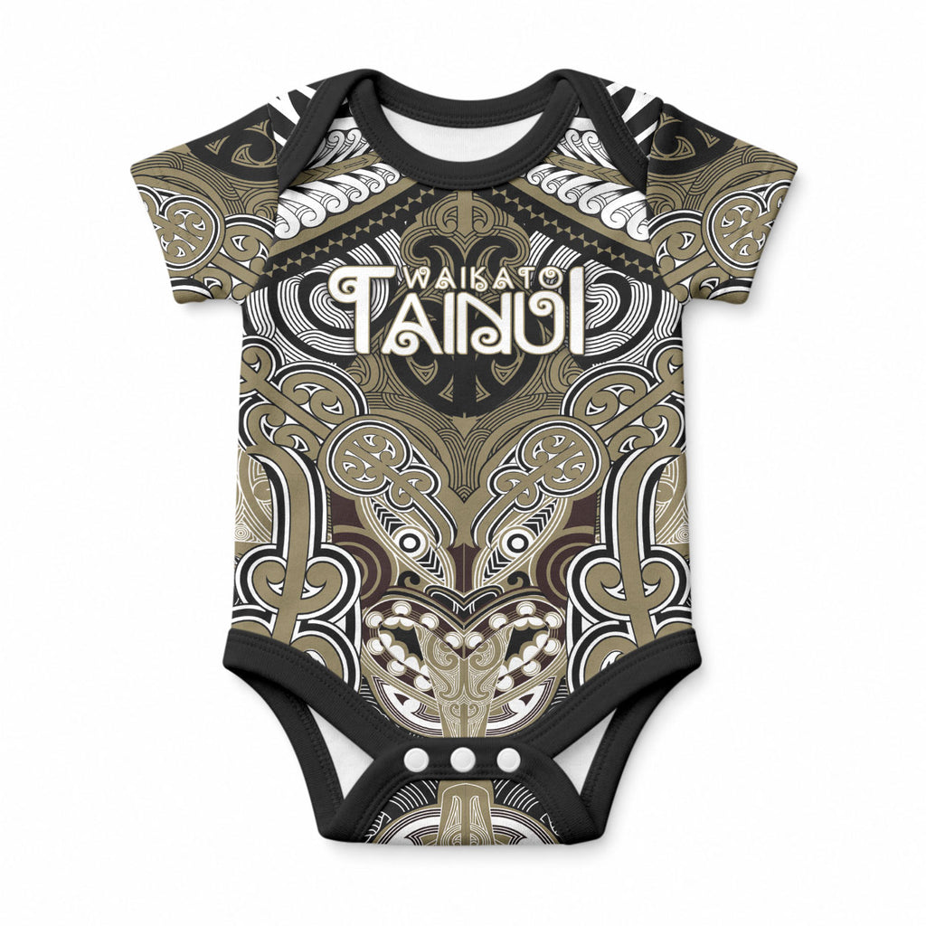 Aotearoa Iwi Waikato Tainui Personalised Baby Onesie Maori Kowhaiwhai Pattern