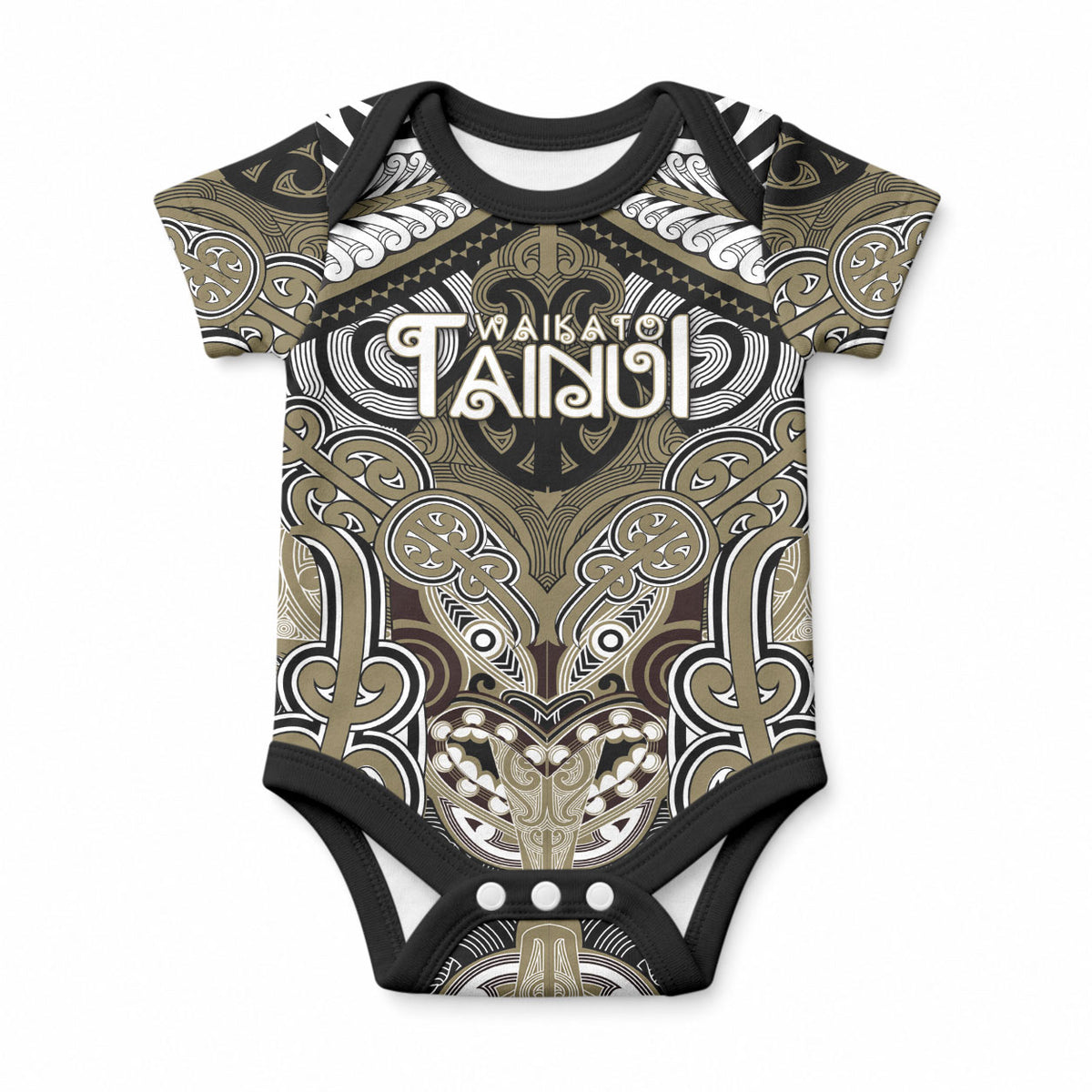 Aotearoa Iwi Waikato Tainui Personalised Baby Onesie Maori Kowhaiwhai Pattern