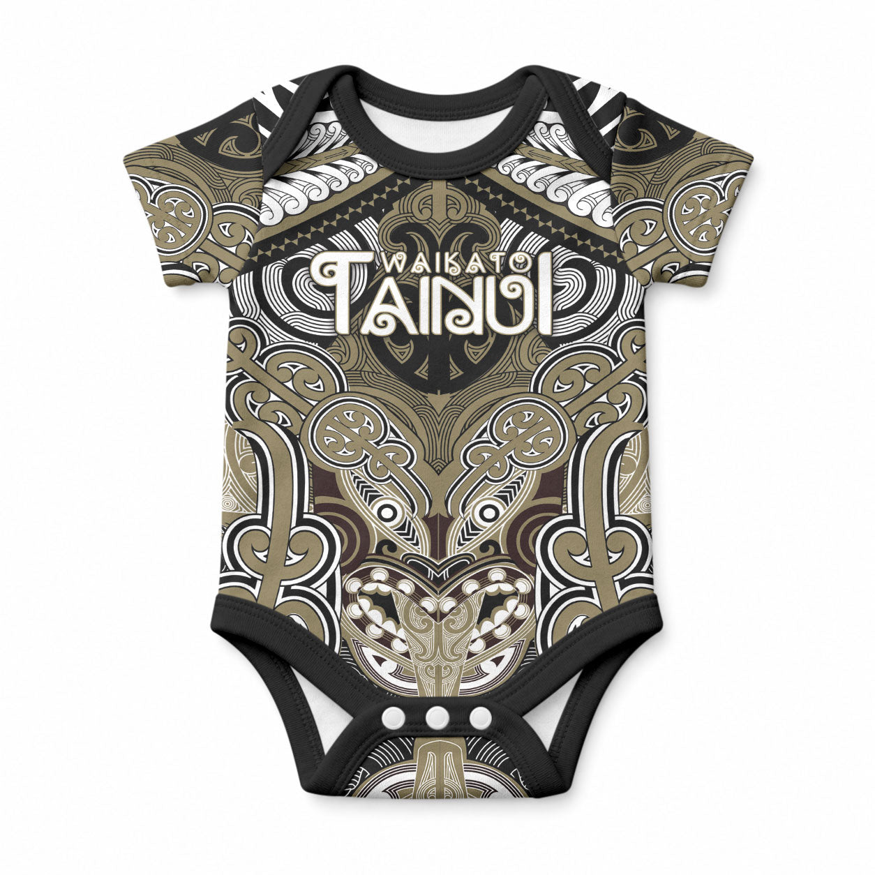 Aotearoa Iwi Waikato Tainui Personalised Baby Onesie Maori Kowhaiwhai Pattern
