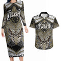 Aotearoa Iwi Waikato Tainui Personalised Couples Matching Long Sleeve Bodycon Dress and Hawaiian Shirt Maori Kowhaiwhai Pattern