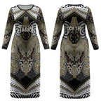 Aotearoa Iwi Waikato Tainui Personalised Couples Matching Long Sleeve Bodycon Dress and Hawaiian Shirt Maori Kowhaiwhai Pattern