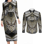 Aotearoa Iwi Waikato Tainui Personalised Couples Matching Long Sleeve Bodycon Dress and Long Sleeve Button Shirt Maori Kowhaiwhai Pattern