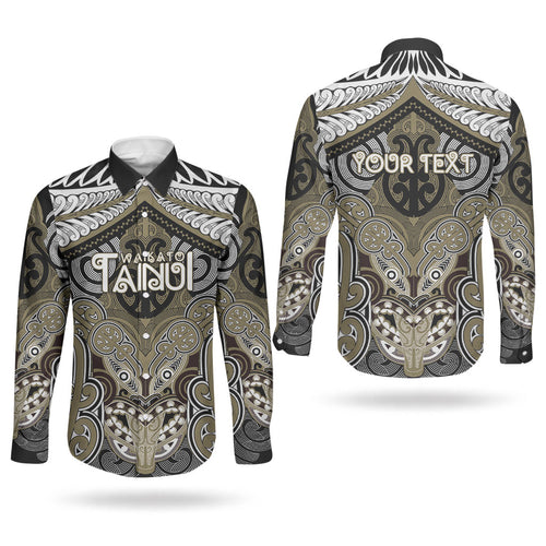 Aotearoa Iwi Waikato Tainui Personalised Couples Matching Long Sleeve Bodycon Dress and Long Sleeve Button Shirt Maori Kowhaiwhai Pattern